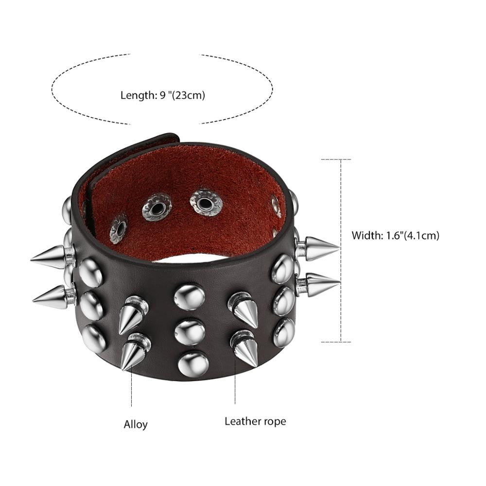 Personality Street Wear Punk Goth Rock Spikes Riveted Wide Leather Cuff Style Bracelets
