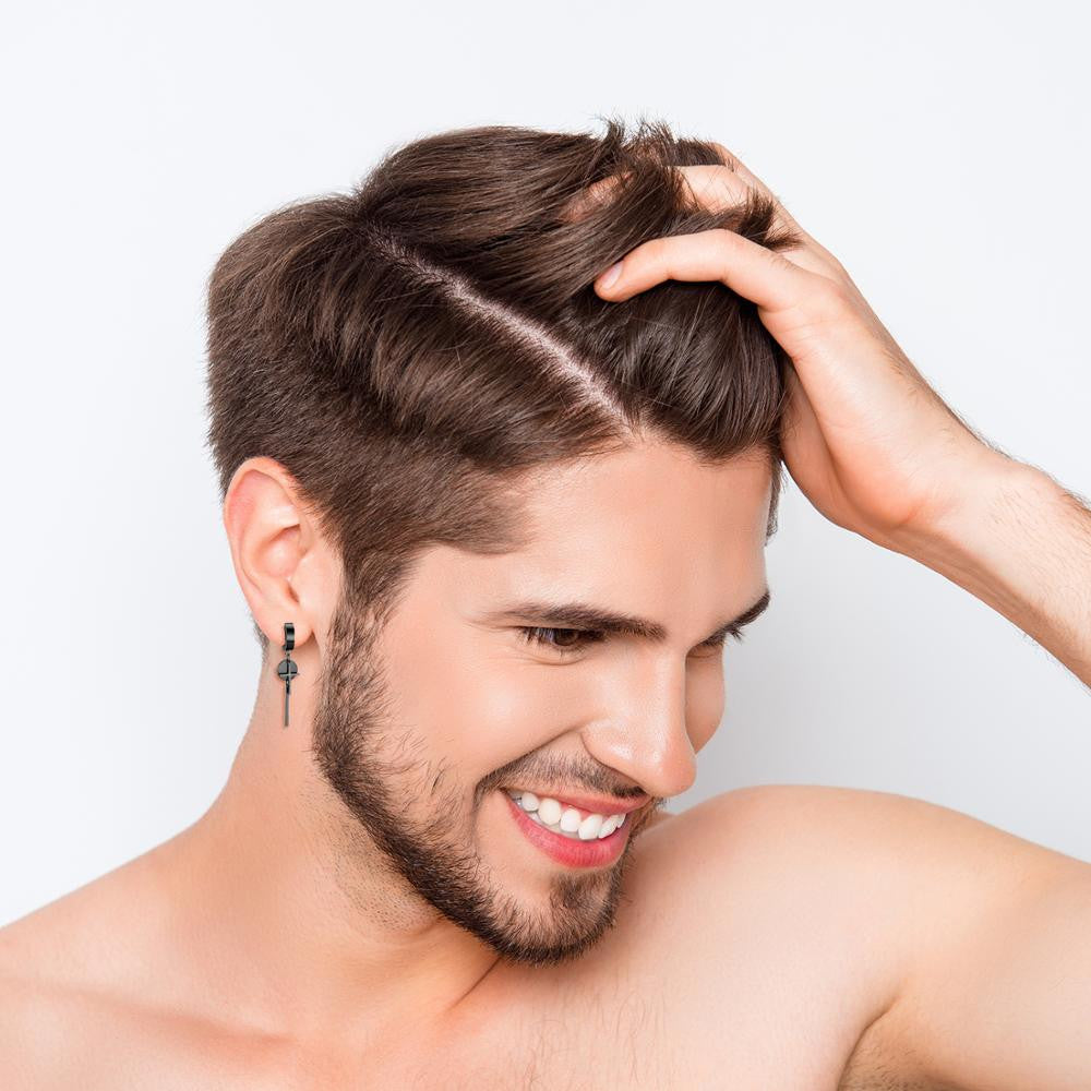 Mens Womens Unisex Dangling Cross Gold Silver Black No Fade Stainless Steel Huggie Earrings