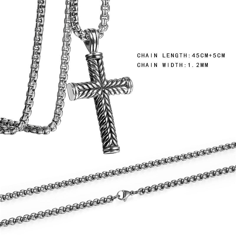 Mens Designer Weaved Style No Fade Stainless Steel Cross Pendant