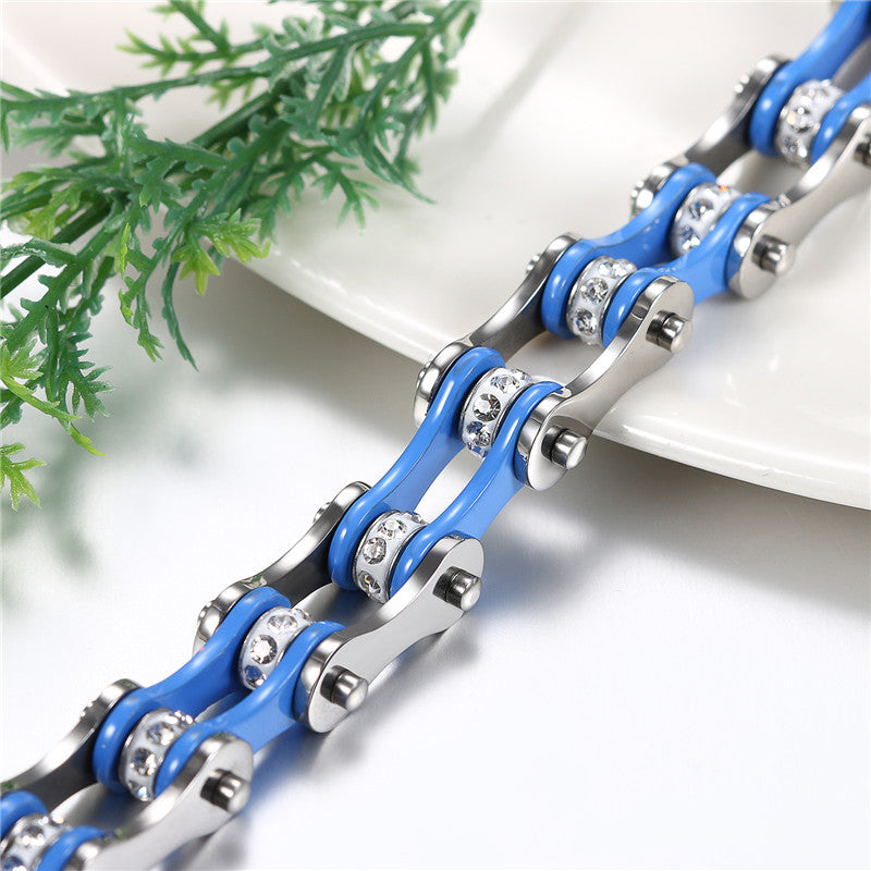 Mens No Fade Blue Silver Stainless Steel Biker Boys Hip Hop Motorcycle Chain Bracelets