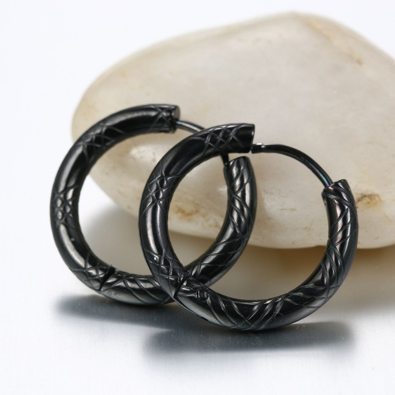 Mens Unisex Gold Black Silver over Stainless Steel Designer Hoop Earrings