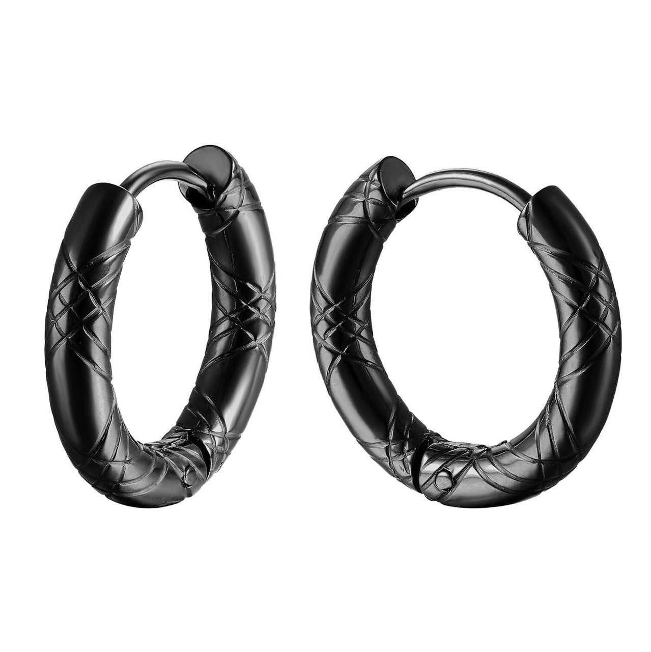Mens Unisex Gold Black Silver over Stainless Steel Designer Hoop Earrings