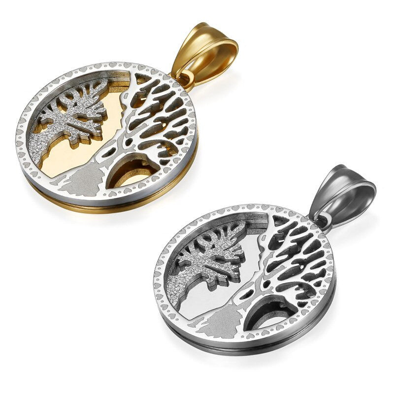 14k Gold over Stainless Steel Tree Of Life Cz Stone Bling Pendant Necklace