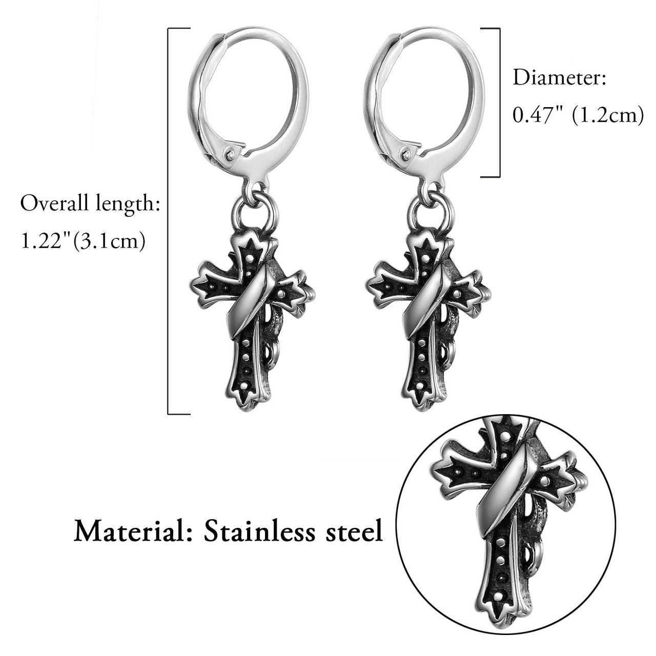 Ribbon Cross Dangle Hoop Huggie Style Stainless Steel Fashion Statement Earrings