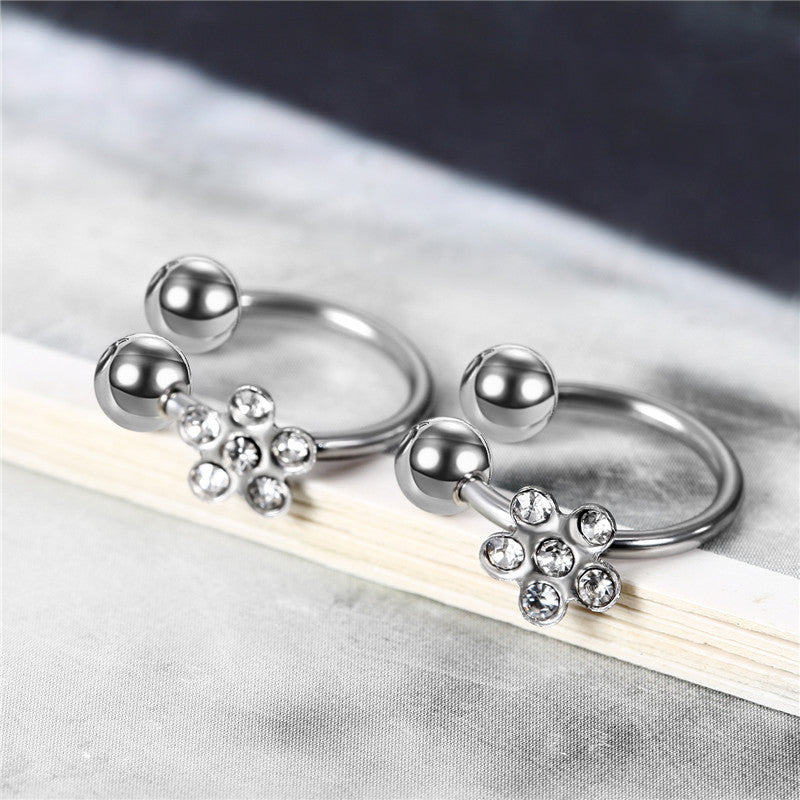  Ladies Horseshoe No Fade Barbell Sunflower Stone Nose Rings