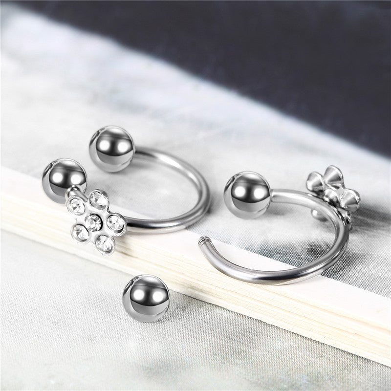 Ladies Horseshoe No Fade Barbell Sunflower Stone Nose Rings