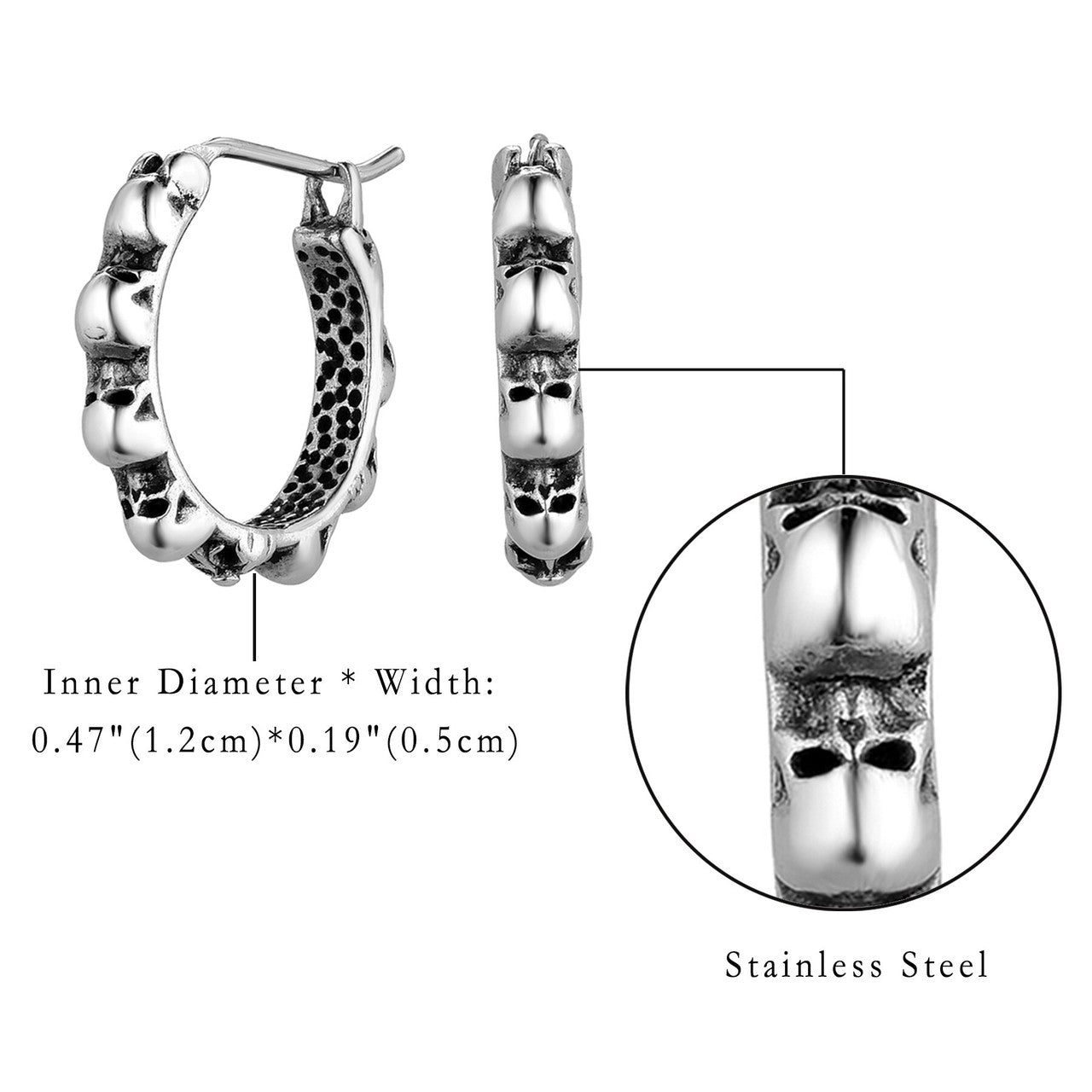 Mens No Fade Stainless Steel Skull Hoop Hip Hop Street Wear Earrings