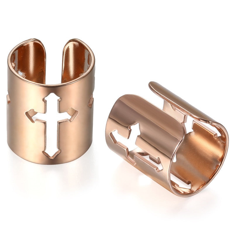 Rose Gold Black Silver over Solid Stainless Steel Cross Cartilage Cuff Earrings