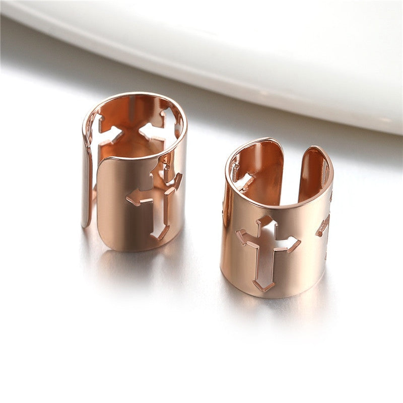Rose Gold Black Silver over Solid Stainless Steel Cross Cartilage Cuff Earrings