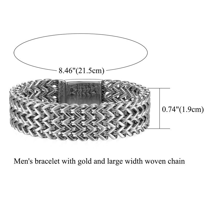 18mm Wide Franco Link Style No Fade 14k Gold Silver Stainless Steel Hip Hop Bracelet
