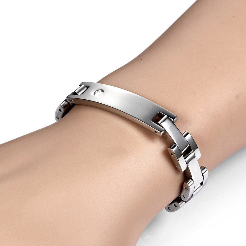 Couples Magnetic Fashion No Fade Silver Stainless Steel Bling Bling Bracelets