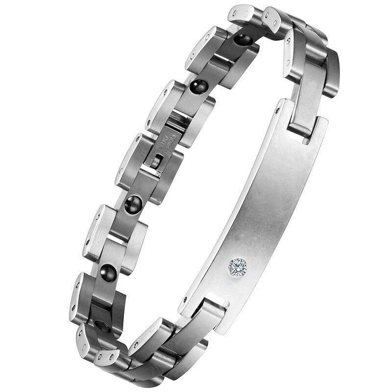 Couples Magnetic Fashion No Fade Silver Stainless Steel Bling Bling Bracelets