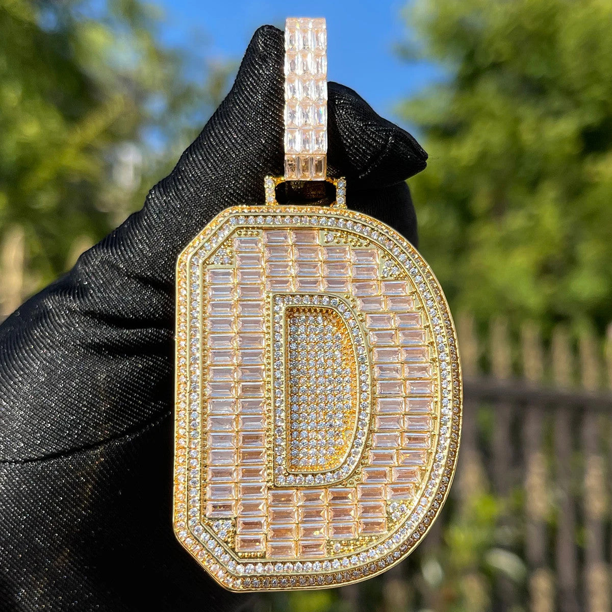 Ice Cold | Baguette Iced Blinged Out Initial Letter 4 Prong Set Hip Hop Pendant