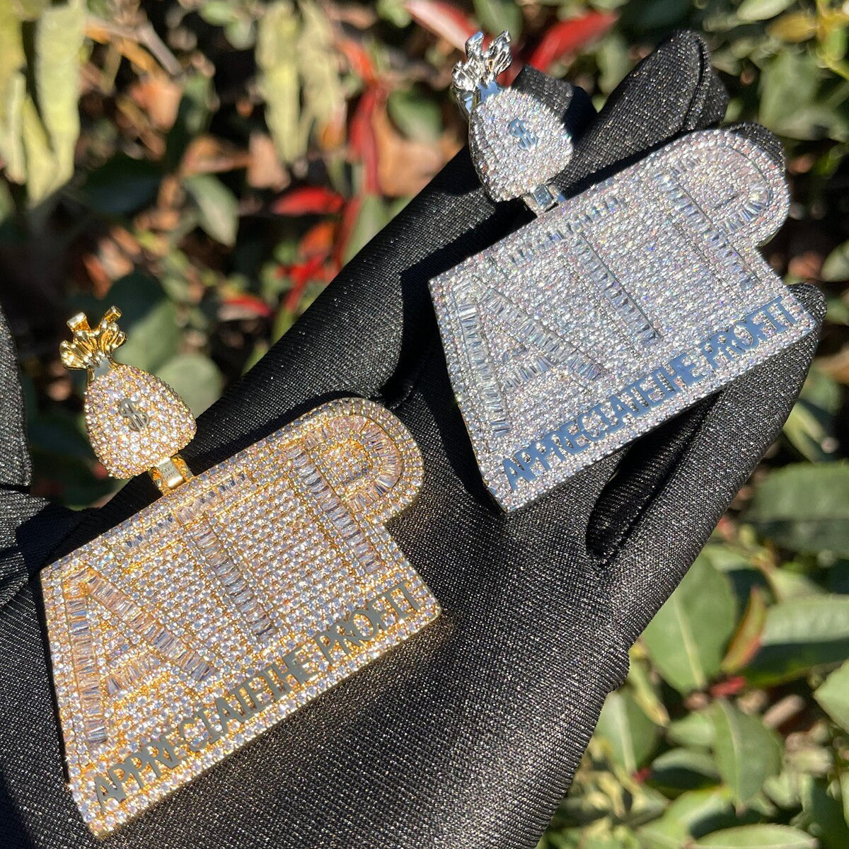 Appreciate The Profit Hip Hop Chain Two Tone Name Plate Iced Pendant