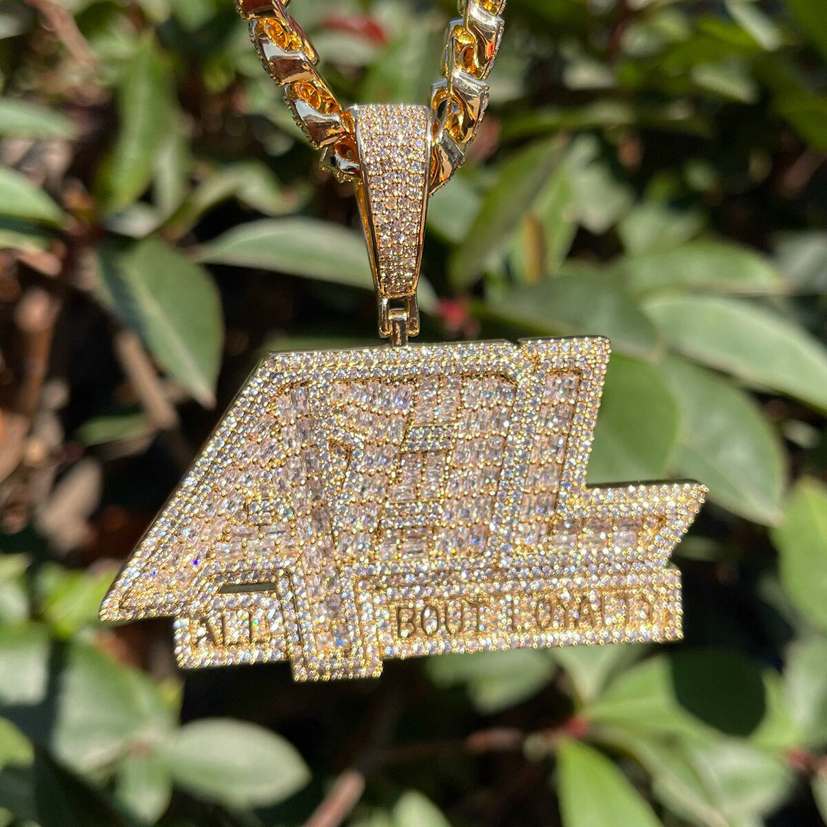 All Bout Loyalty | VVS Diamond CZ Baguette Name Plate Style Hip Hop Pendant