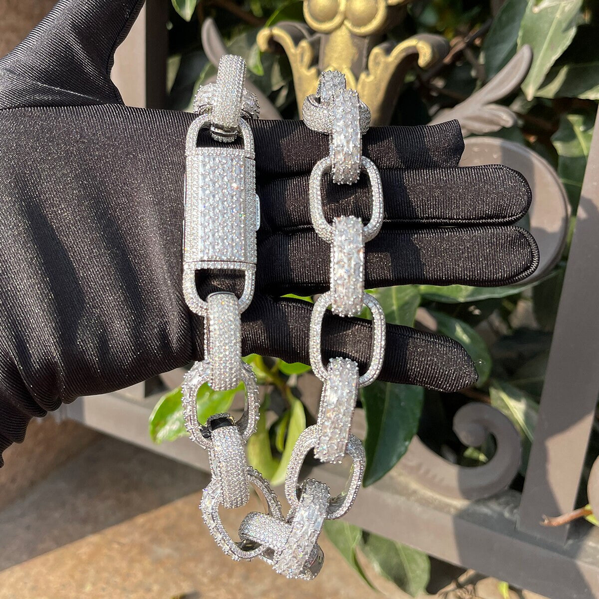 Mens 24k 925 Silver Rose Gold Boss Baller Baguette Links Hip Hop Chain Necklace