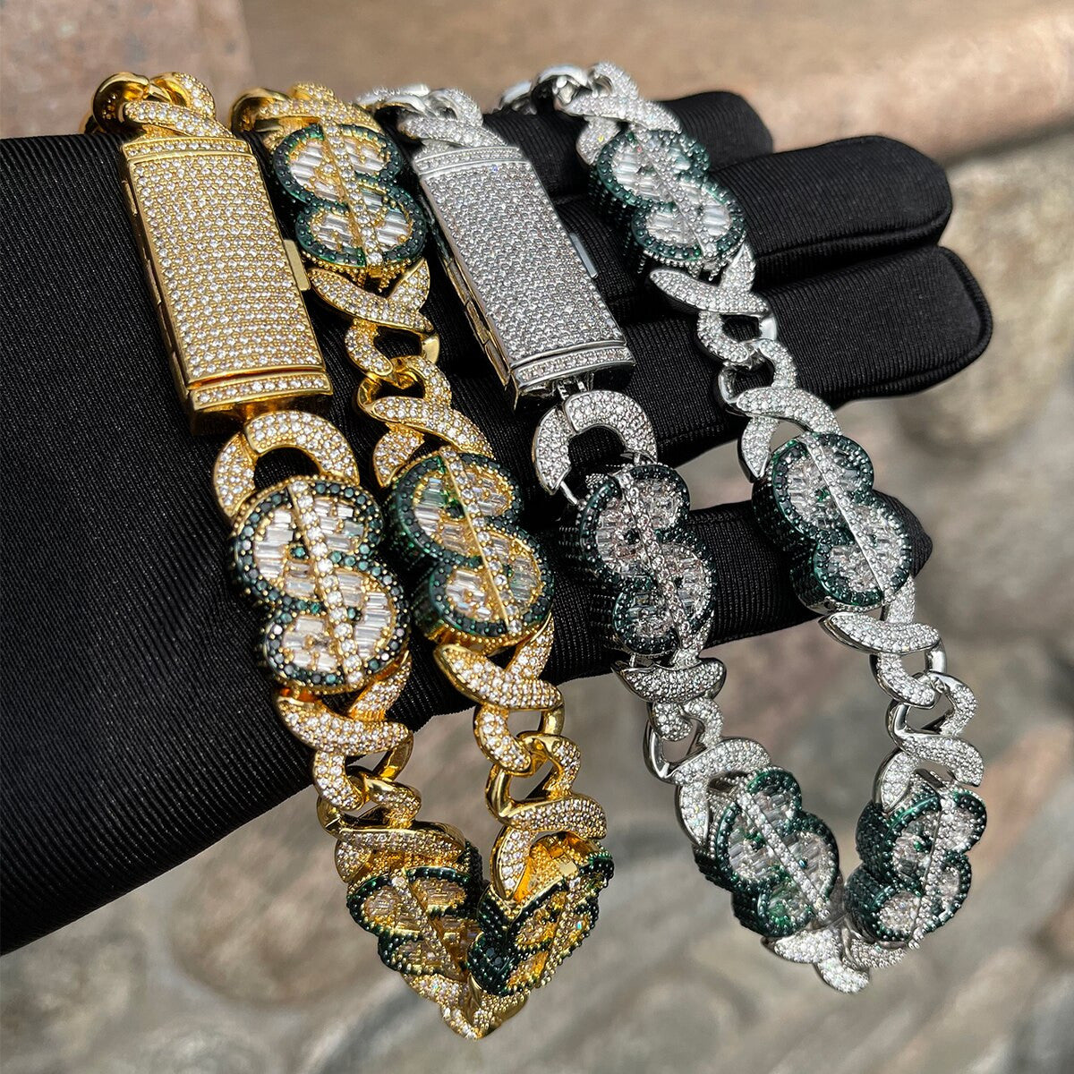 Flooded Ice Cuban Link Cash Money Dollar Sign Hip Hop Street Wear Chain Necklaces