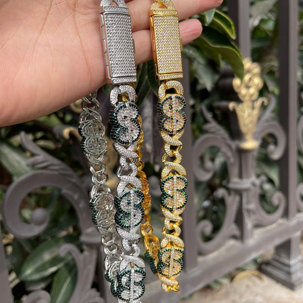 Flooded Ice Cuban Link Cash Money Dollar Sign Hip Hop Street Wear Chain Necklaces