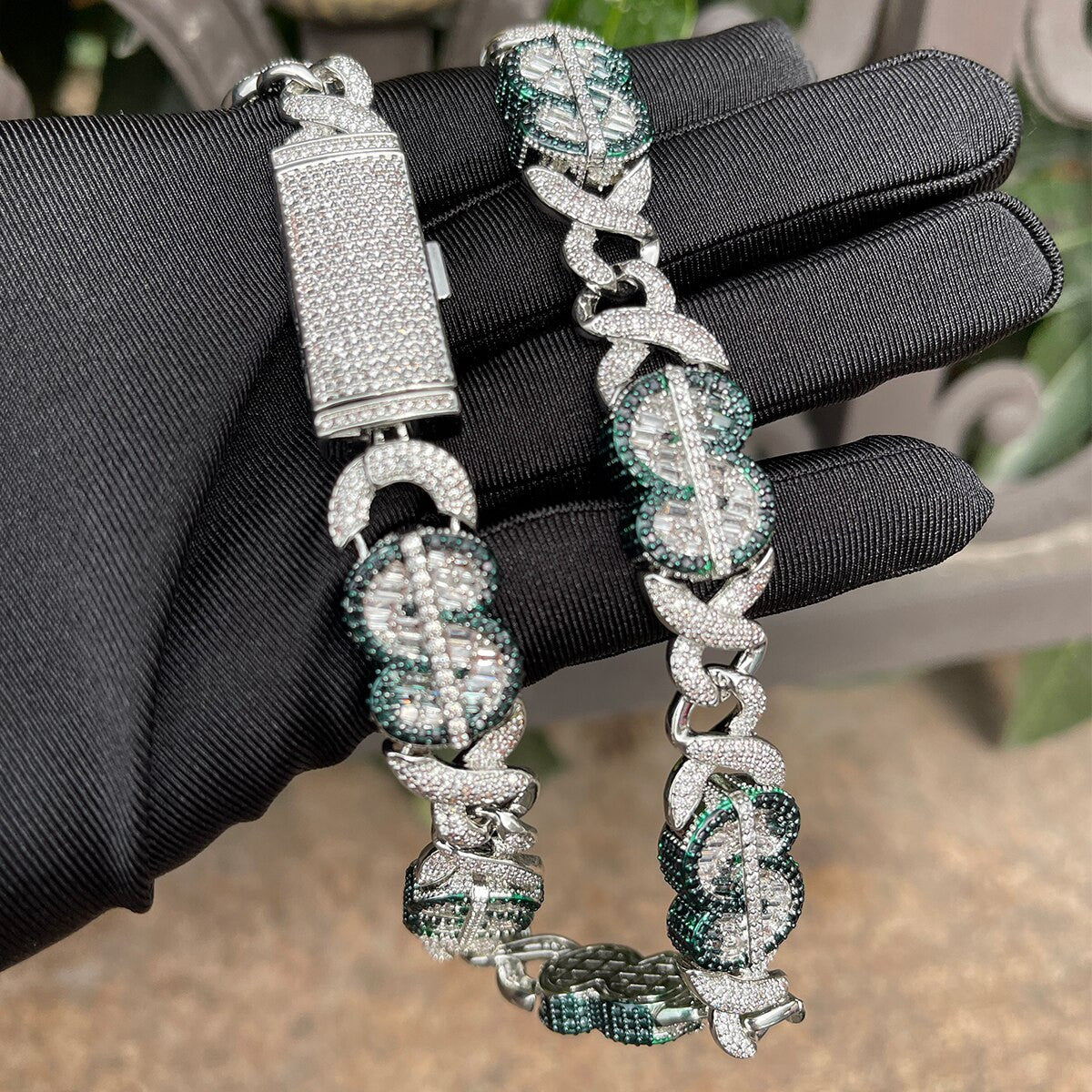 Flooded Ice Cuban Link Cash Money Dollar Sign Hip Hop Street Wear Chain Necklaces