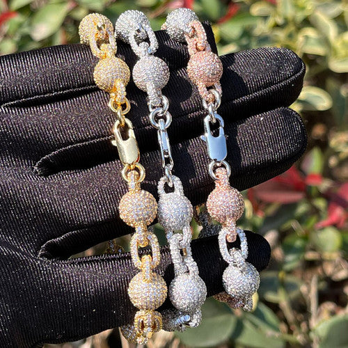 Ball N Chain | Flooded Ice Gold Silver Rose Hip Hop Simulate Diamond Pave Bracelets