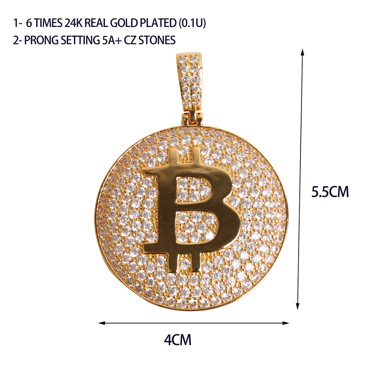 Flooded Ice 5A Stone Bitcoin 24k 925 Silver Rose Gold Hip Hop Pendant Chain Necklace