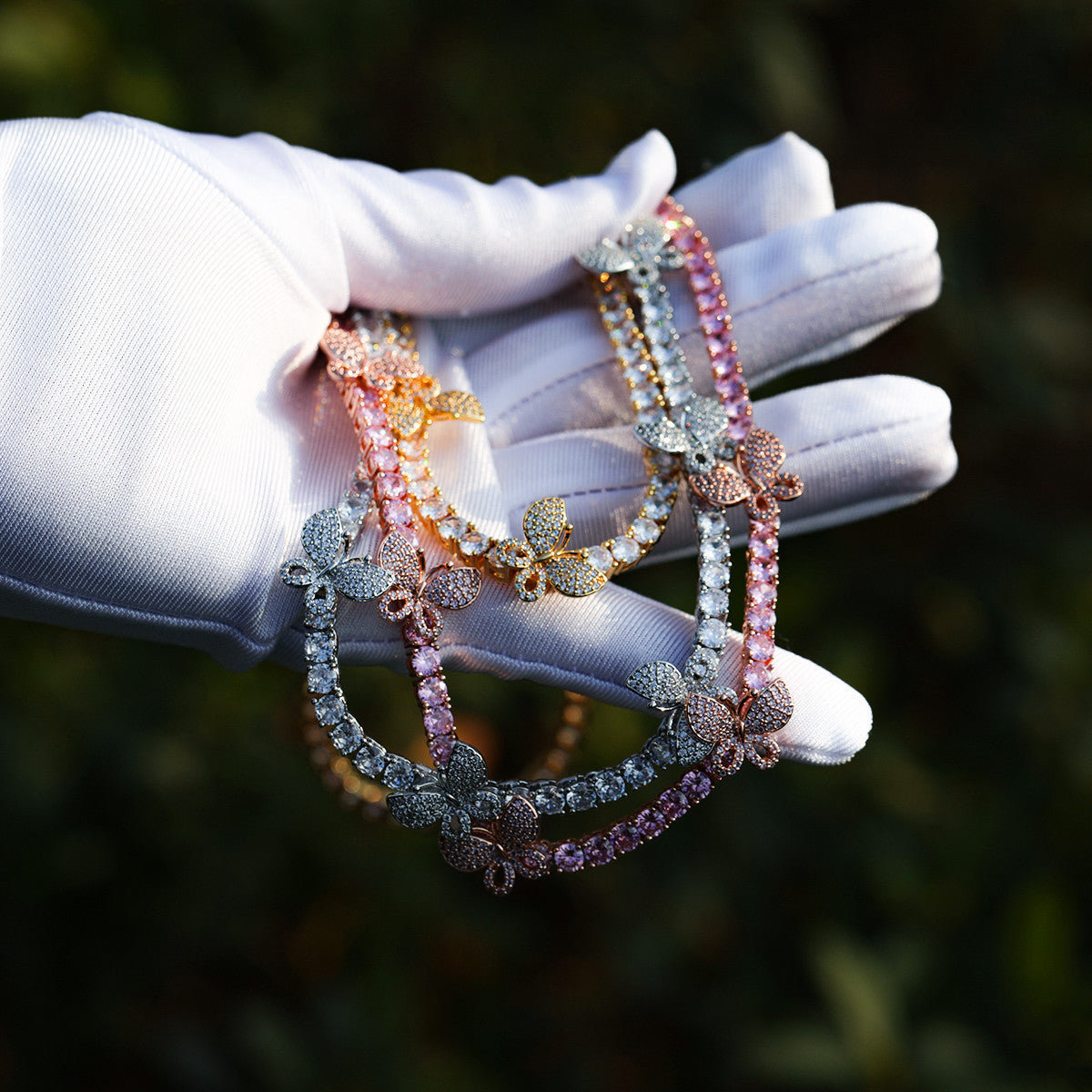 Ladies Hip Hop Fashion 5A Stone 24k Gold 925 Silver Butterfly Chain Necklace