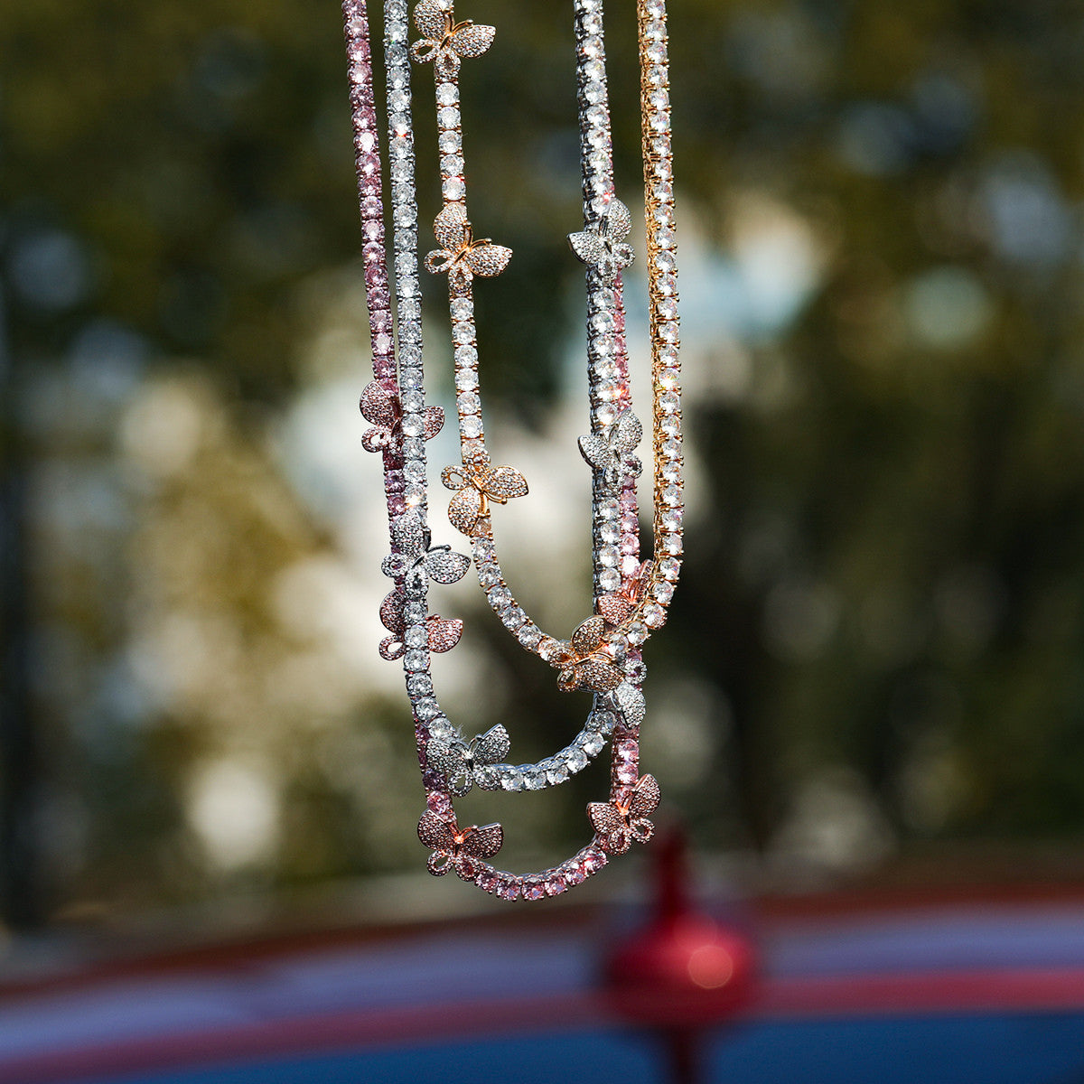 Ladies Hip Hop Fashion 5A Stone 24k Gold 925 Silver Butterfly Chain Necklace