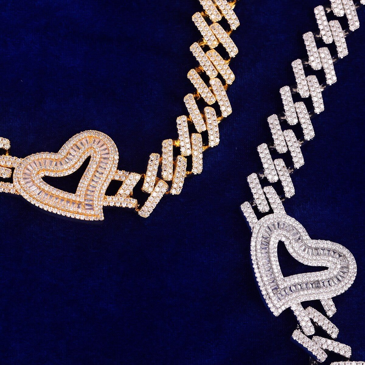 Ladies Iced Baguette Custom Heart Hip Hop Cuban Link Chain Necklace