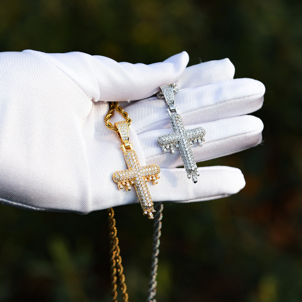 Mens Ice 24k Yellow 14k White Gold Hip Hop Drippy Cross Pendants