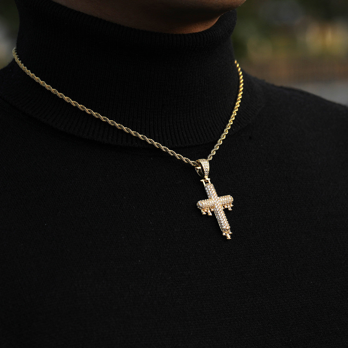 Mens Ice 24k Yellow 14k White Gold Hip Hop Drippy Cross Pendants