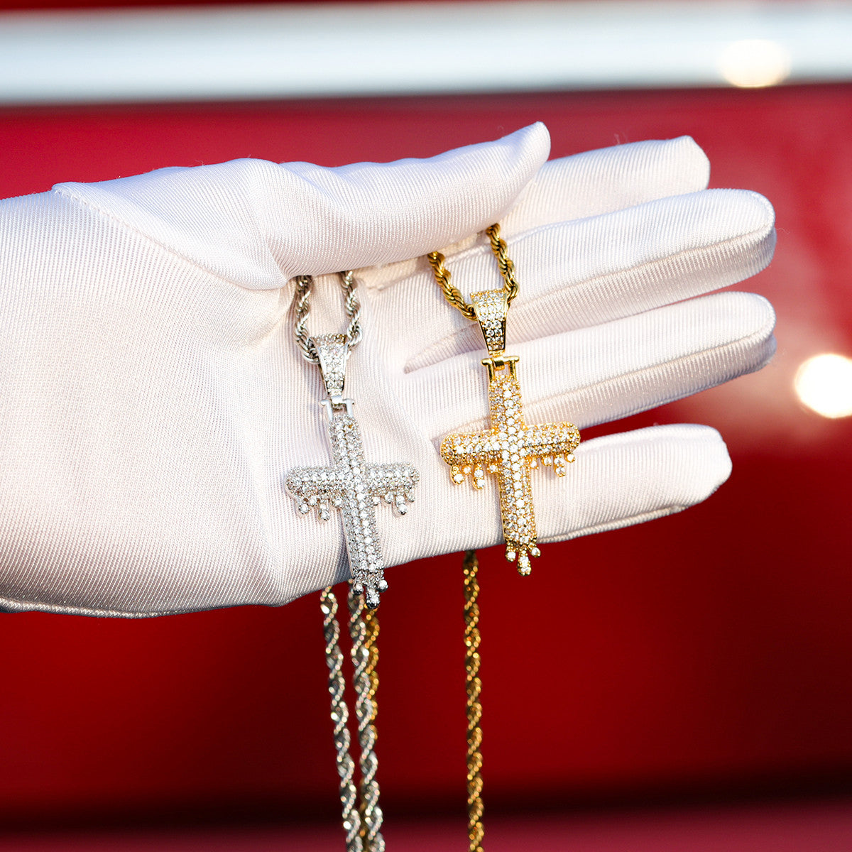 Mens Ice 24k Yellow 14k White Gold Hip Hop Drippy Cross Pendants