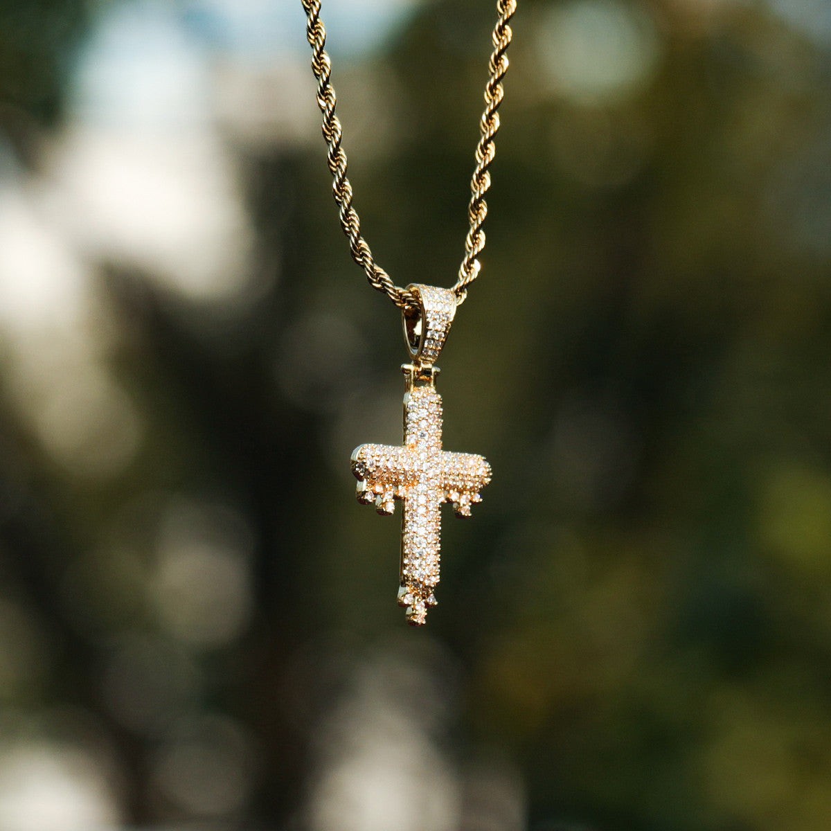 Mens Ice 24k Yellow 14k White Gold Hip Hop Drippy Cross Pendants