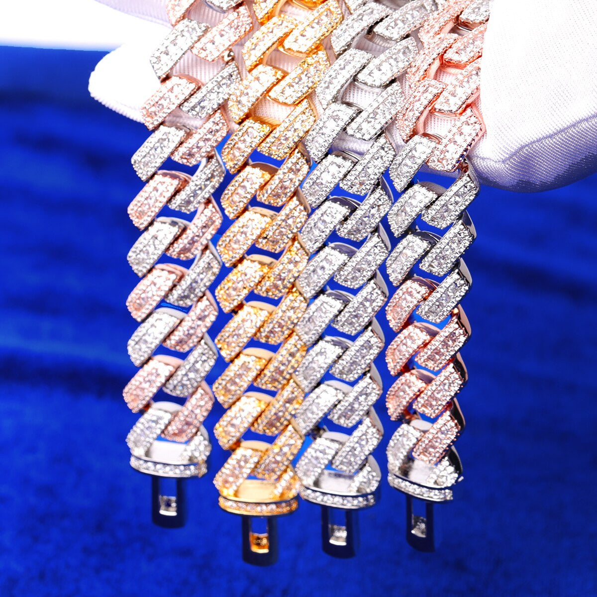 Mens Total Iced Spring Clasp Close Cut Miami Cuban Link Blinged Out Bracelet