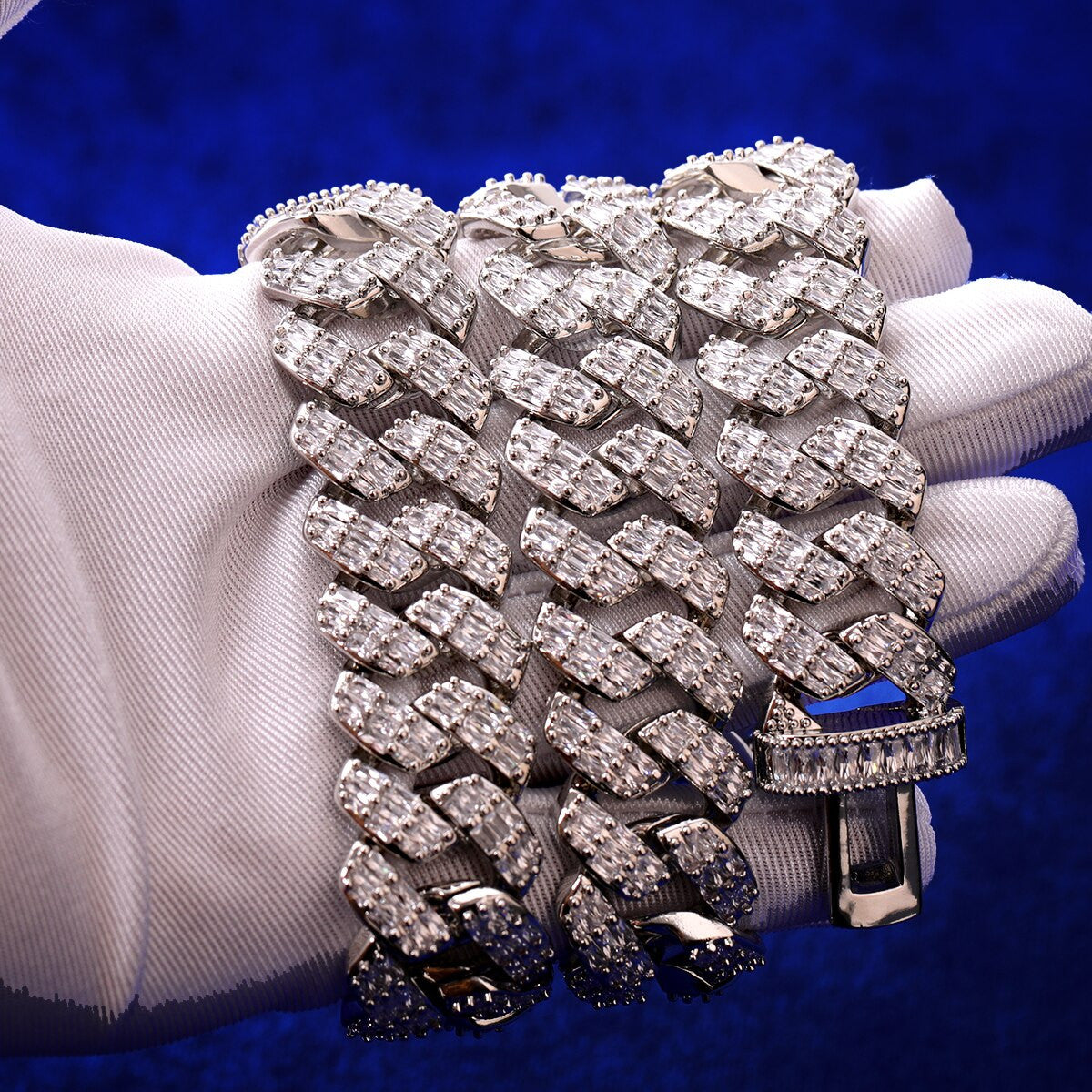 Close Cut Miami Cuban Link Iced Water 24k 925 Silver Blinged Out Chain Necklace 20mm