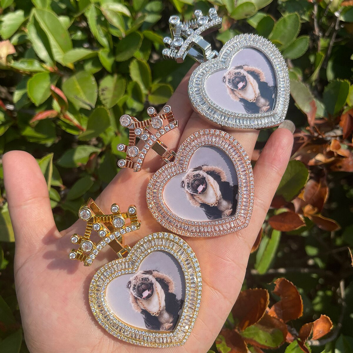 Baguette Iced Blinged Out My Queen Heart Photo Picture Pendant Chain Necklace