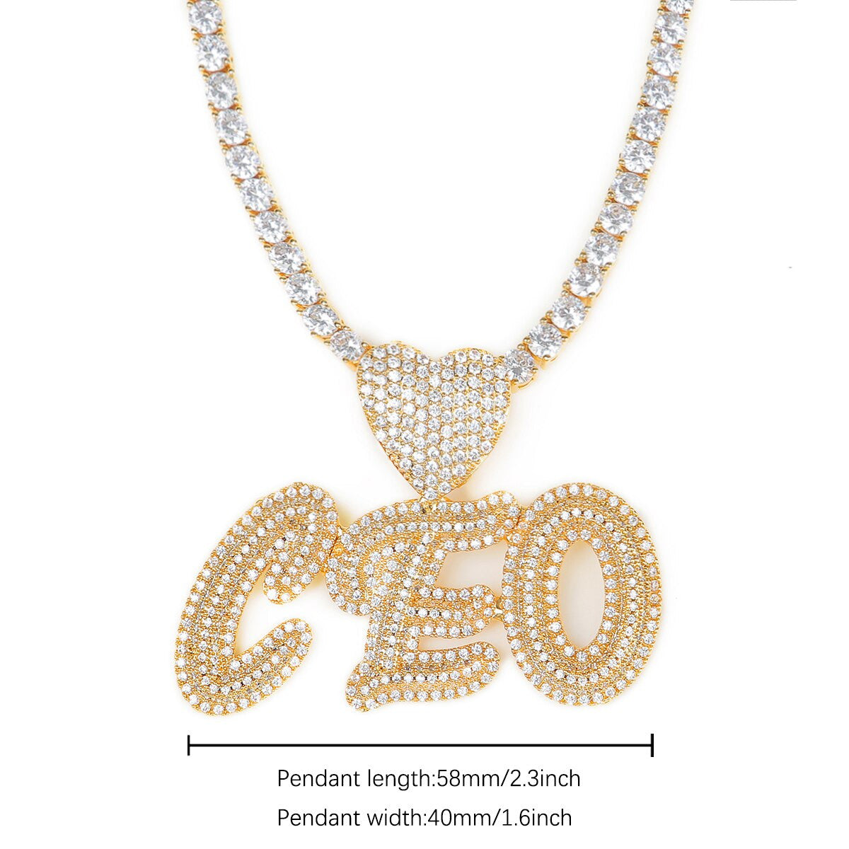 Flooded Ice Customized Heart Bail 24k Gold 925 Silver Custom Hip Hop Chain Necklaces