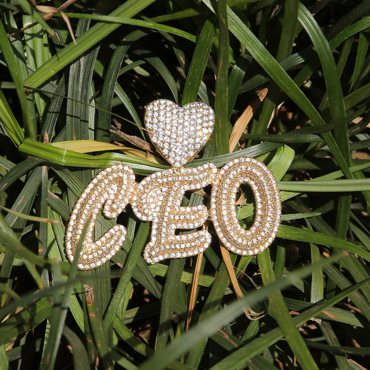 Flooded Ice Customized Heart Bail 24k Gold 925 Silver Custom Hip Hop Chain Necklaces