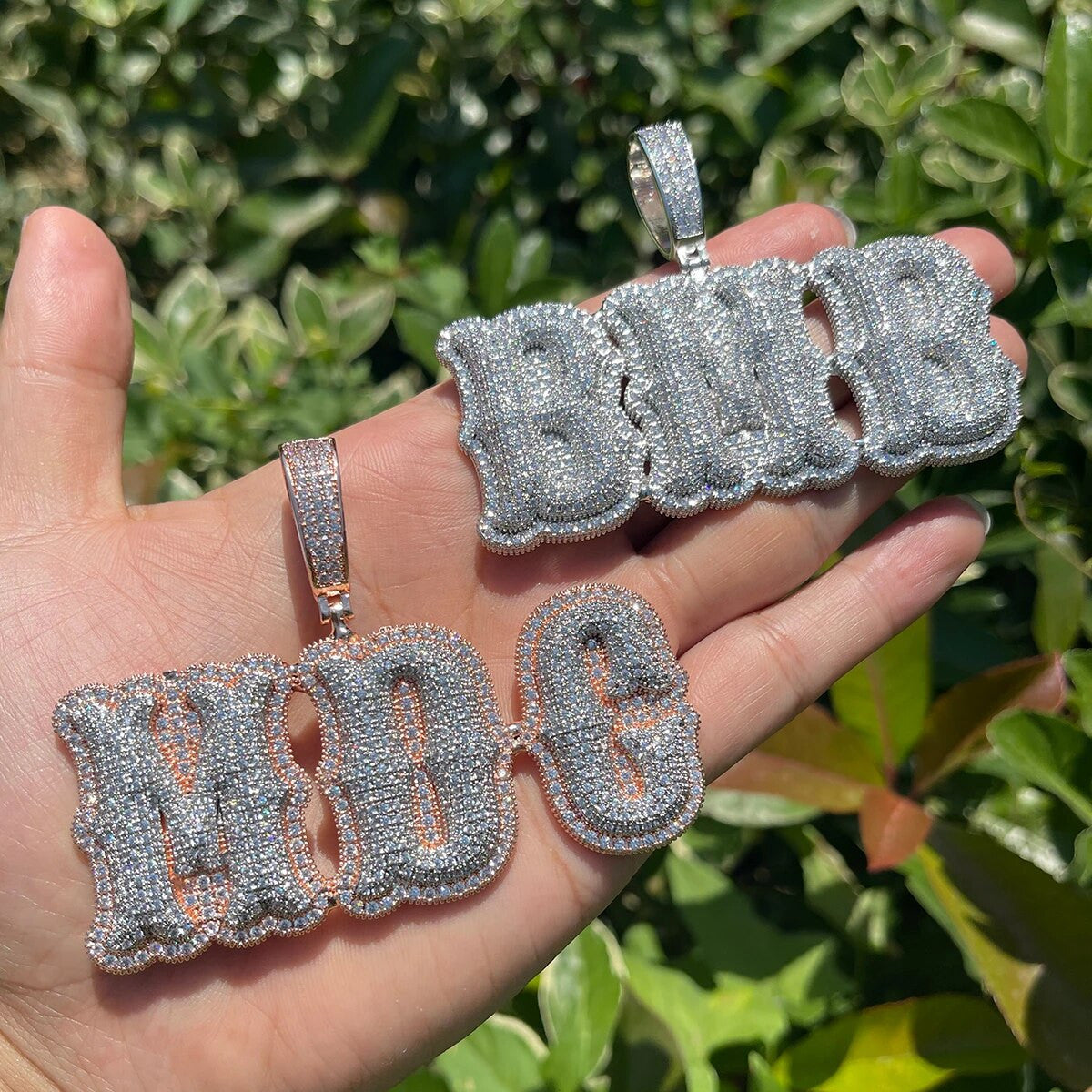 Frosted Wave | Flooded Ice 3D Custom Raised Letter Two Tone Hip Hop Pendant