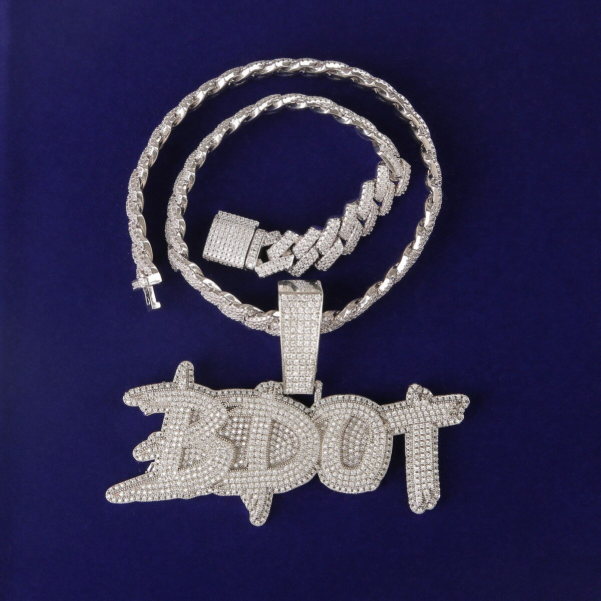 Iced Graffiti Personalized Custom Blinged Out Initial Letter Pendant Chain Necklace