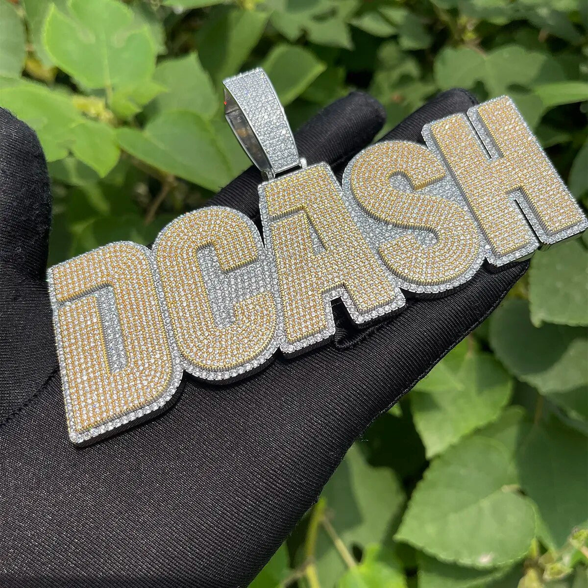 Mens Iced Blinged Out Solid Back Two Layered Custom Name Plate Hip Hop Pendant