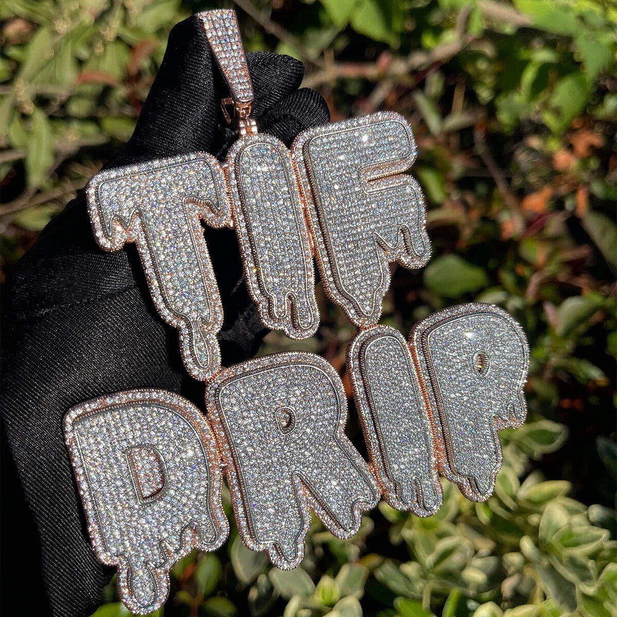 Mens XL Drip Drop Micro Pave Custom 2 Tone Name Plate Hip Hop Personalized Necklace