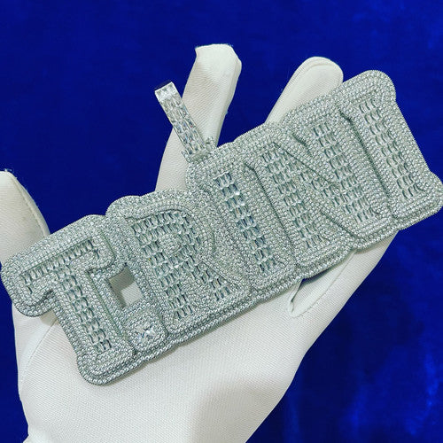 Boss Life | Custom Baguette Hip Hop 24k Yellow 14k White Gold Flooded Ice Name Plate Pendant