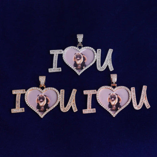 I Love You | Custom Heart Photo Picture Iced Blinged Out Memories Pendant