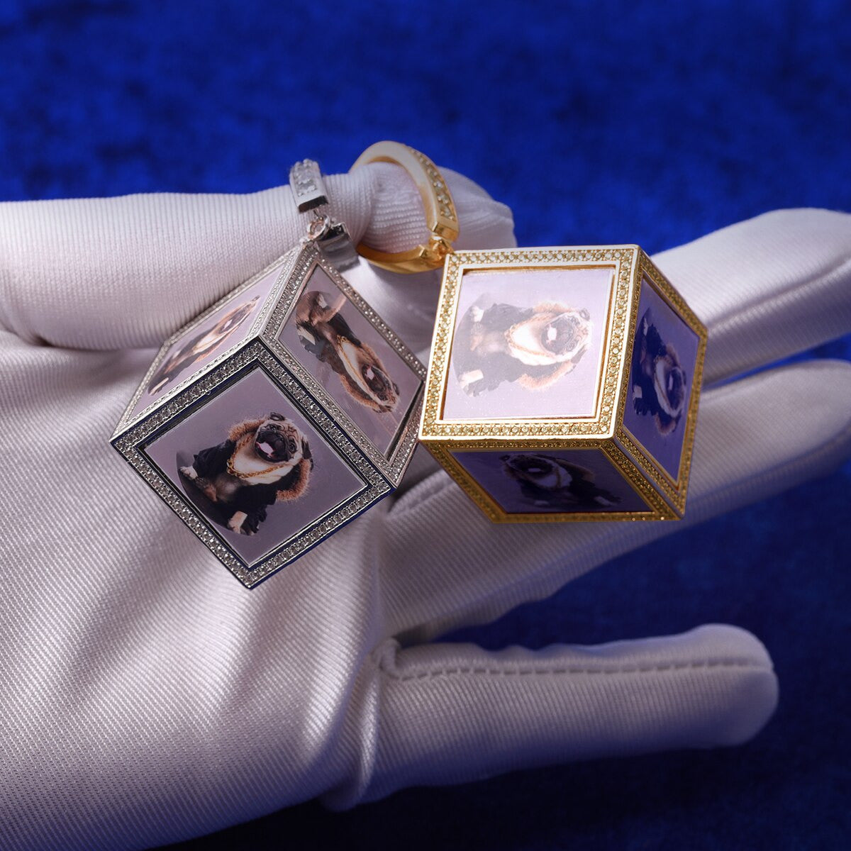 New Bling 3D Flooded Ice Photo Cube Hip Hop Pendant Chain Necklace