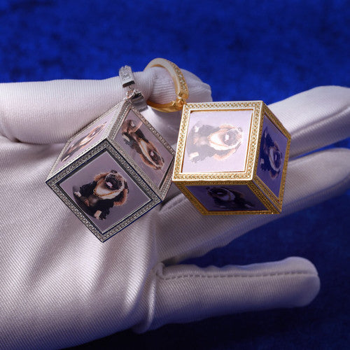 New Bling 3D Flooded Ice Photo Cube Hip Hop Pendant Chain Necklace