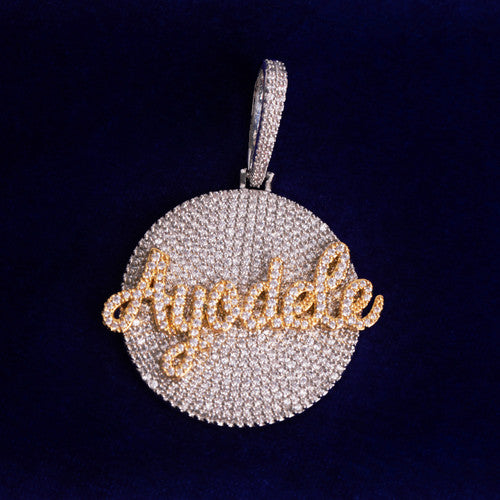 Frozen Ice Custom Circle Name Plate Hip Hop Pendant Chain Necklace