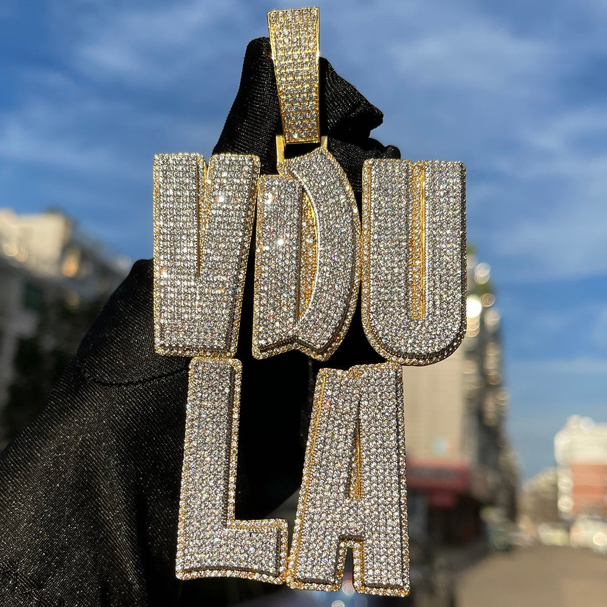 Flooded Ice Customized Name Plate Two Tone Hip Hop Personalized Bling Pendants