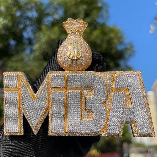 Mr. Money Bags | Flooded Ice Name Plate Custom Made Iced Blinged Out  Pendant