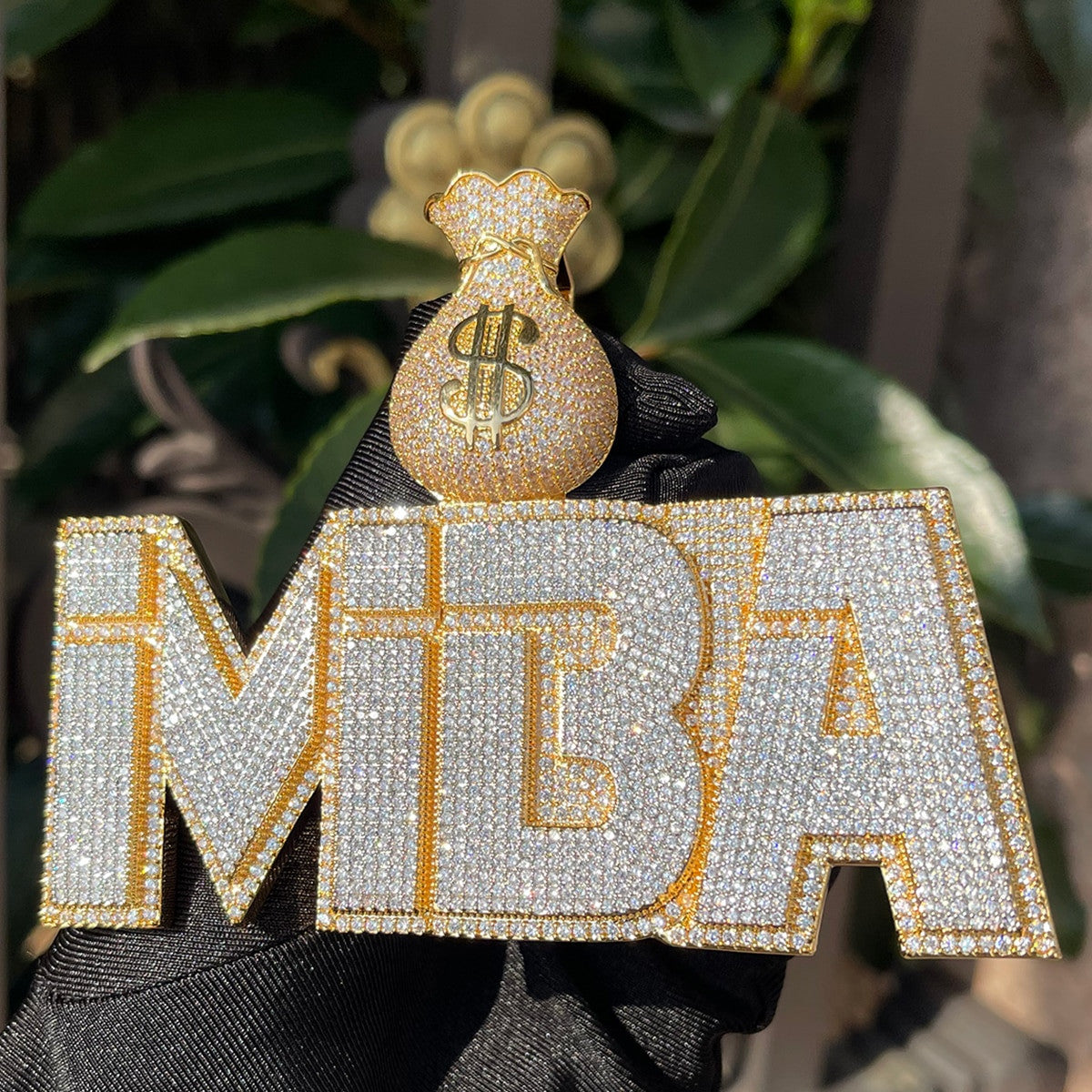 Mr. Money Bags | Flooded Ice Name Plate Custom Made Iced Blinged Out  Pendant