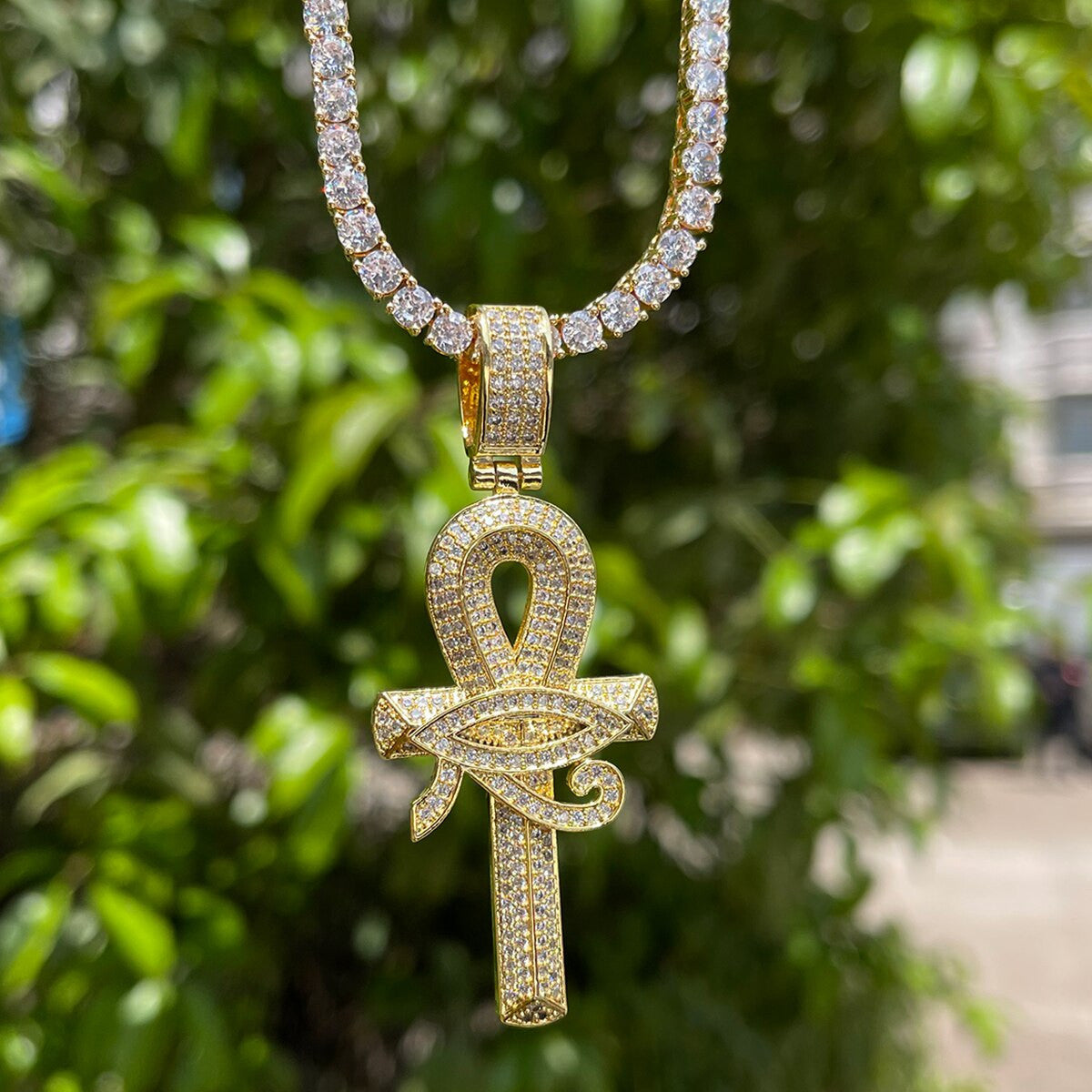 Eye Of Horus | 24k Gold 925 Silver VVS Diamond CZ Ankh Cross Hip